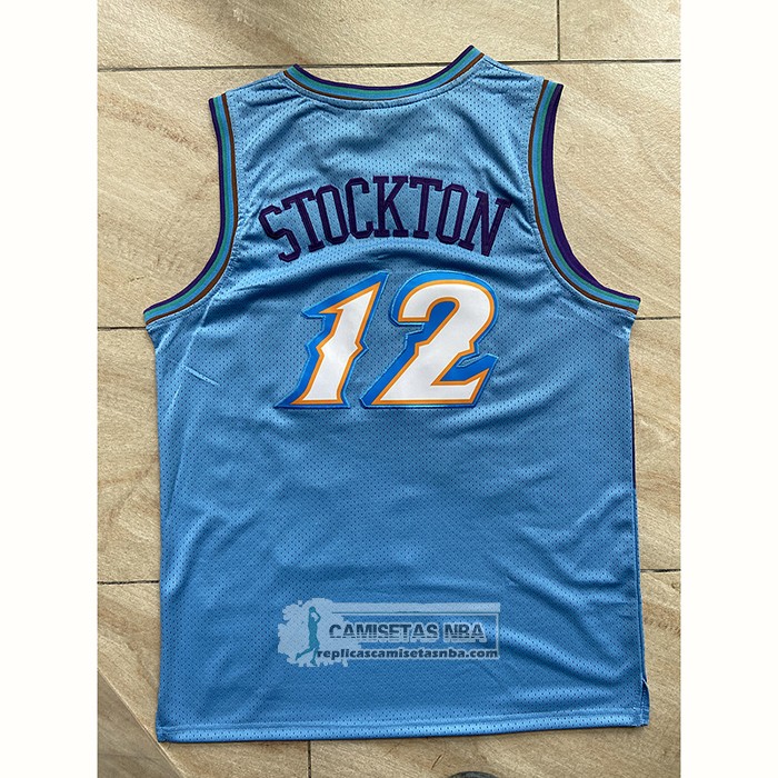 Camiseta Utah Jazz John Stockton NO 12 Mitchell & Ness 1996-97 Azul